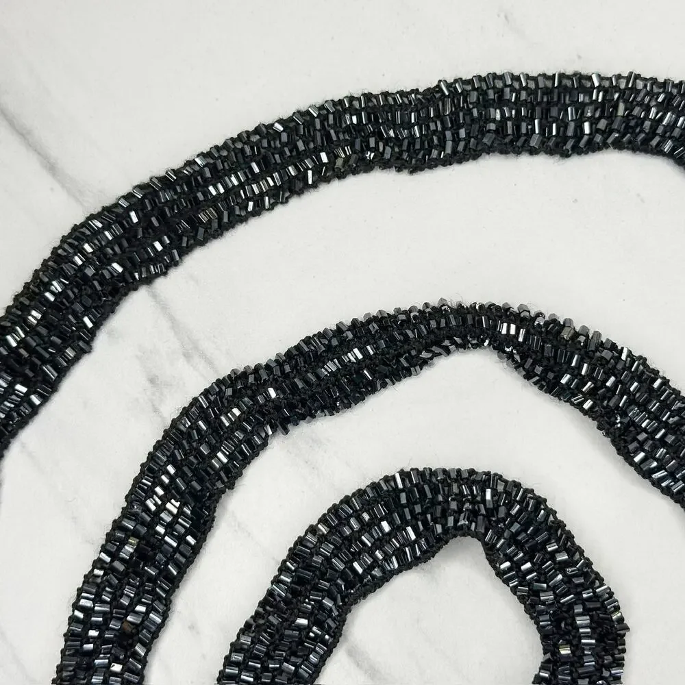 Black Beaded Tie Belt Fringe Tassel OS ✨